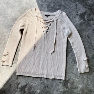 STACCATO Neutral Toned Cream Lace Up V Neck Knit Sweater M